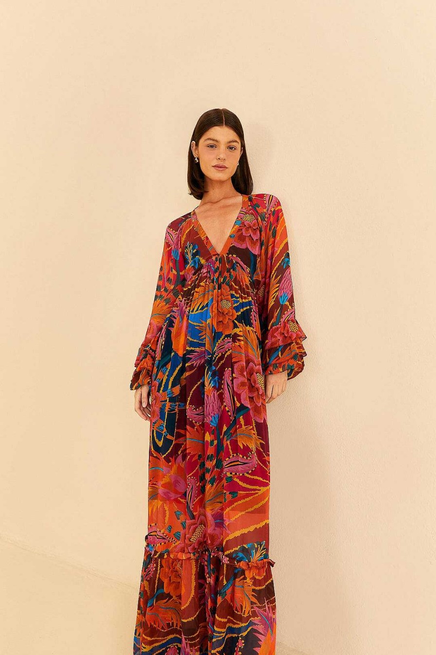 Dresses FARM Rio | Vintage Wave Long Sleeve Maxi Dress