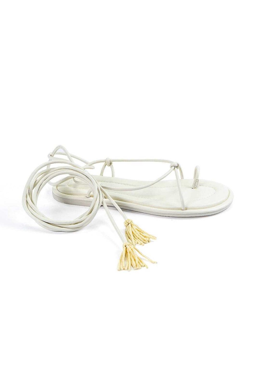 Shoes FARM Rio | Off White Lace Up Flat Sandal