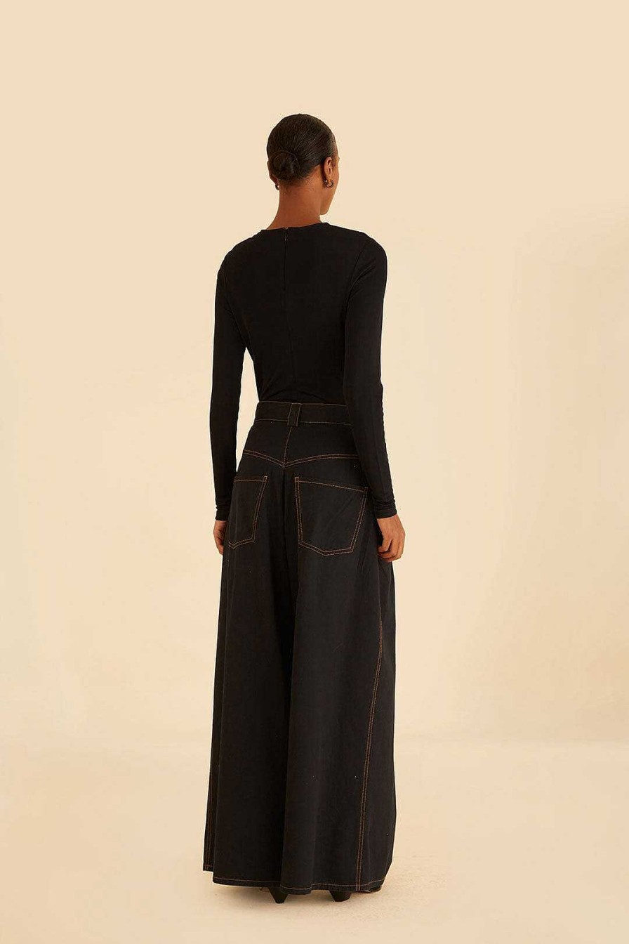 Bottoms FARM Rio | Black Canvas Maxi Pleated Pants