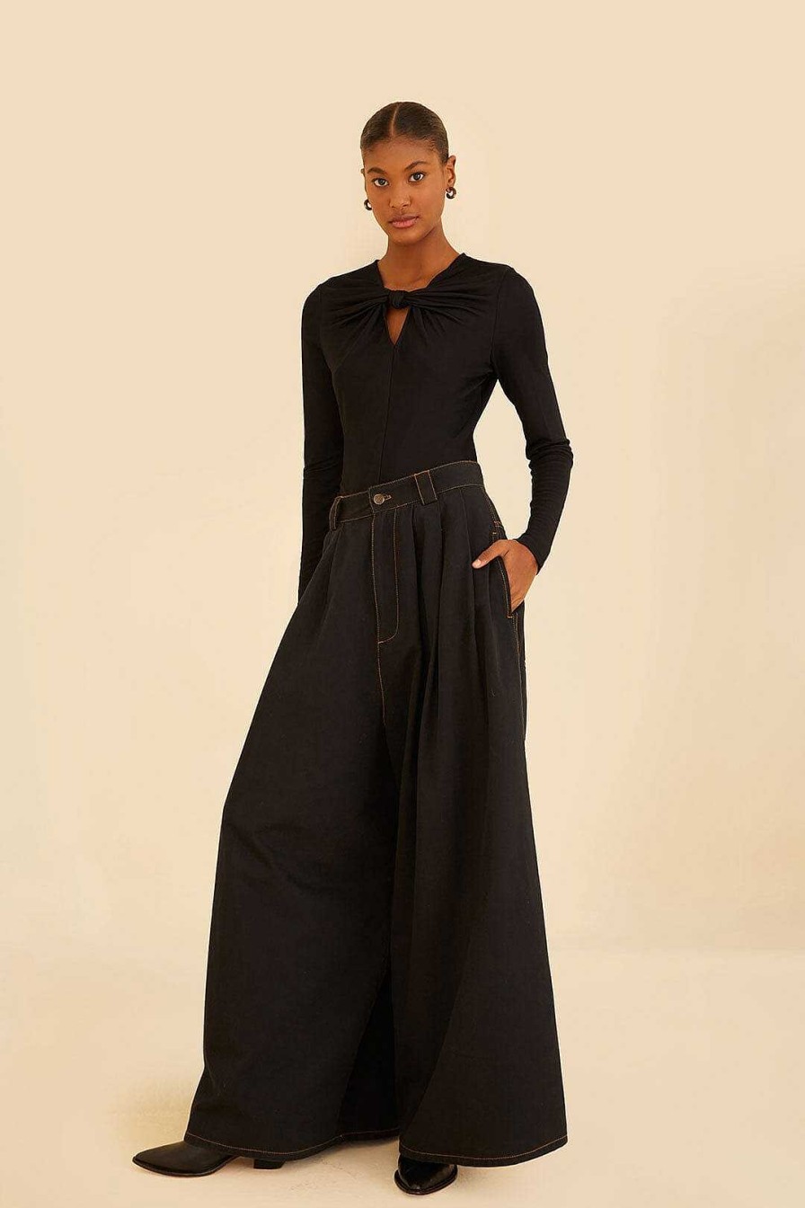 Bottoms FARM Rio | Black Canvas Maxi Pleated Pants