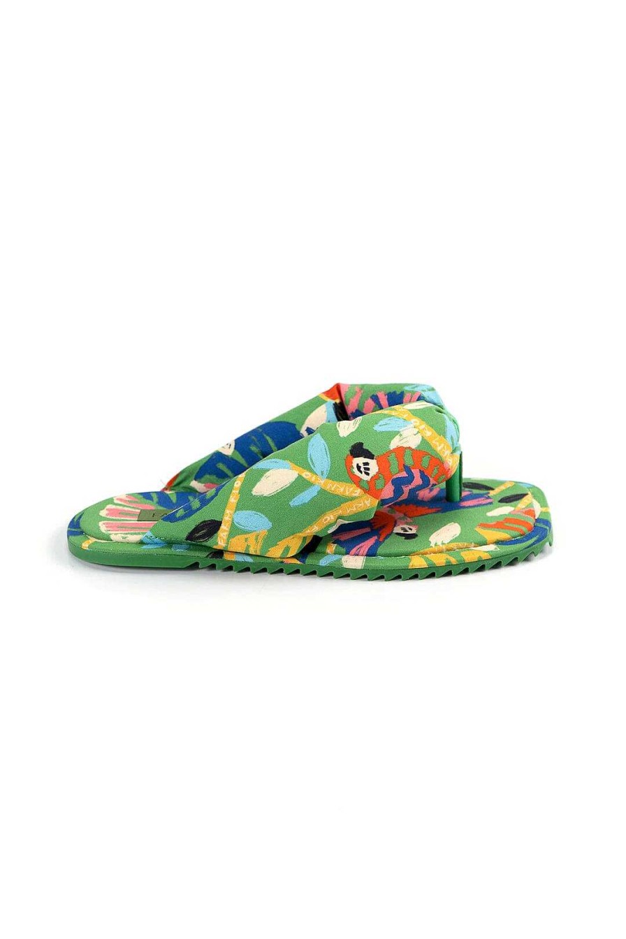 Shoes FARM Rio | Green Forest Birds Puffy Flat Sandal