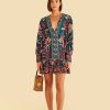 Dresses FARM Rio | Teal Seashell Tapestry Lenzing Ecovero Viscose Mini Dress