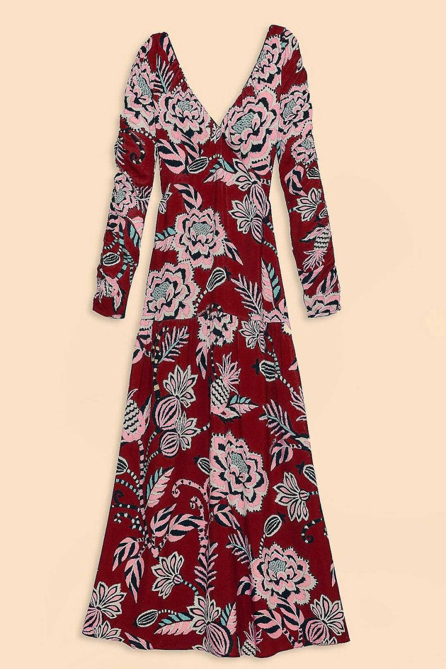 Dresses FARM Rio | Burgundy Pineapple Inspiration V Neck Maxi Dress