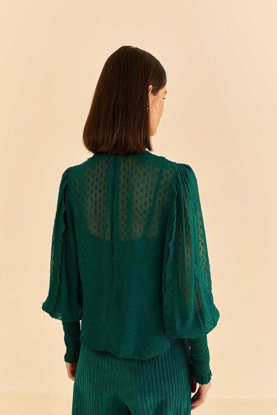 Tops, Shirts & Blouses FARM Rio | Emerald Ruffle Long Sleeve Blouse