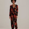 Jumpsuits & Rompers FARM Rio | Black Winter Bloom V Neck Jumpsuit