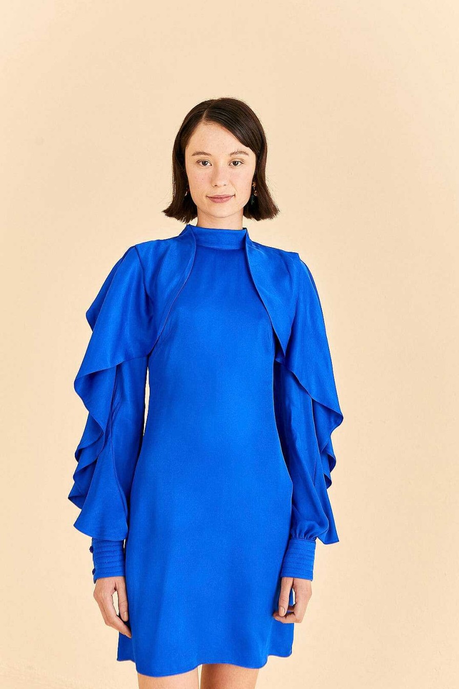 Dresses FARM Rio | Bright Blue Backless Ruffle Sleeve Mini Dress