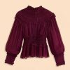 Tops, Shirts & Blouses FARM Rio | Burgundy Ruffle High Neck Blouse