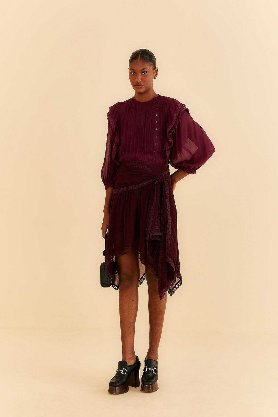 Tops, Shirts & Blouses FARM Rio | Burgundy Ruffle Blouse