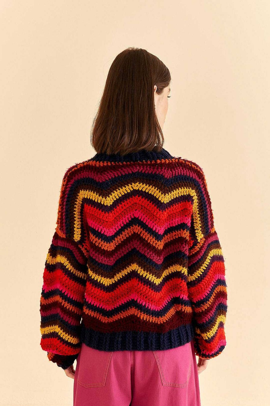 Knitwear FARM Rio | Colorful Waves Crochet High Neck Sweater