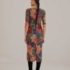 Dresses FARM Rio | Black Stitched Flowers Lenzing Ecovero Viscose Midi Dress