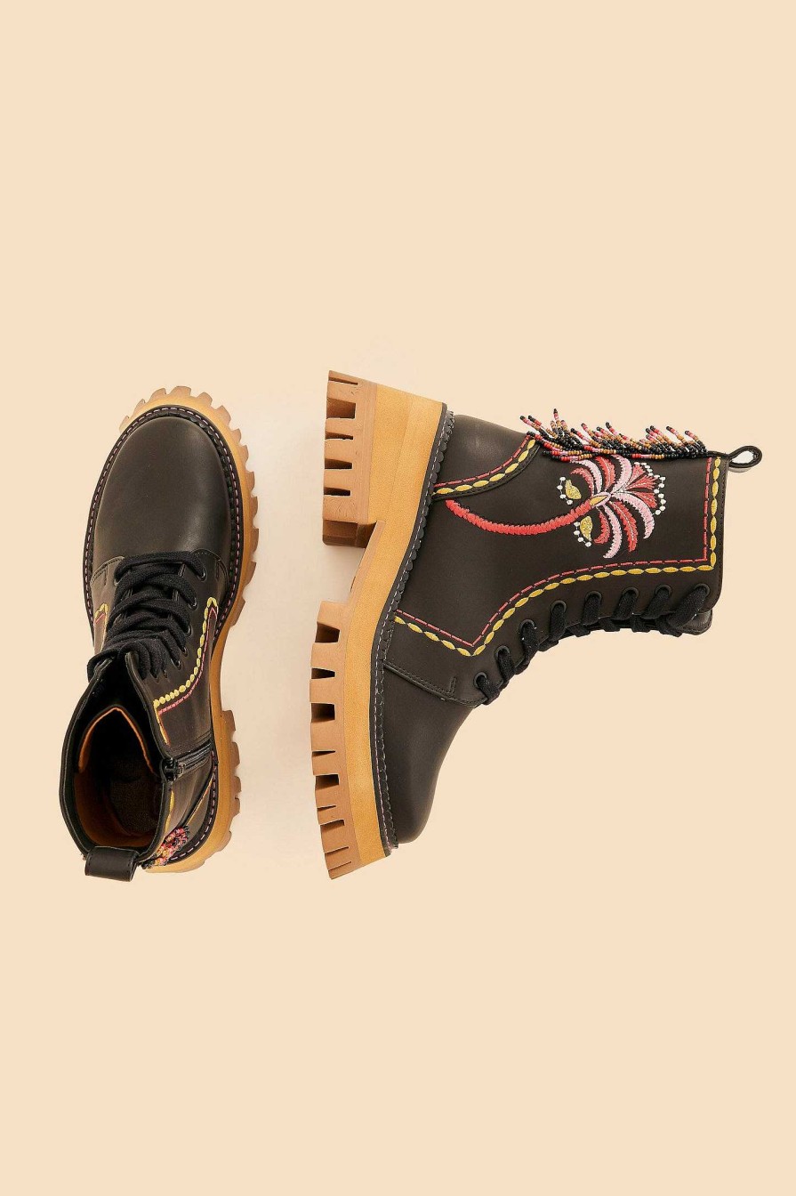 Shoes FARM Rio | Black Embroidered Mid Boot