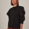 Tops, Shirts & Blouses FARM Rio | Black Short Sleeve Pleated Blouse