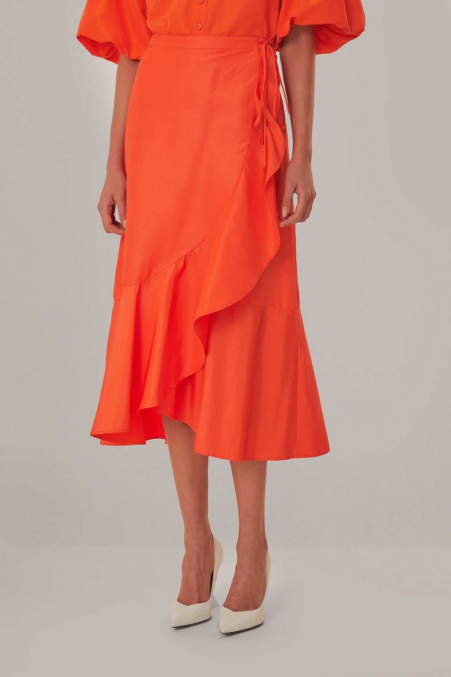 Bottoms FARM Rio | Vivid Orange Midi Skirt