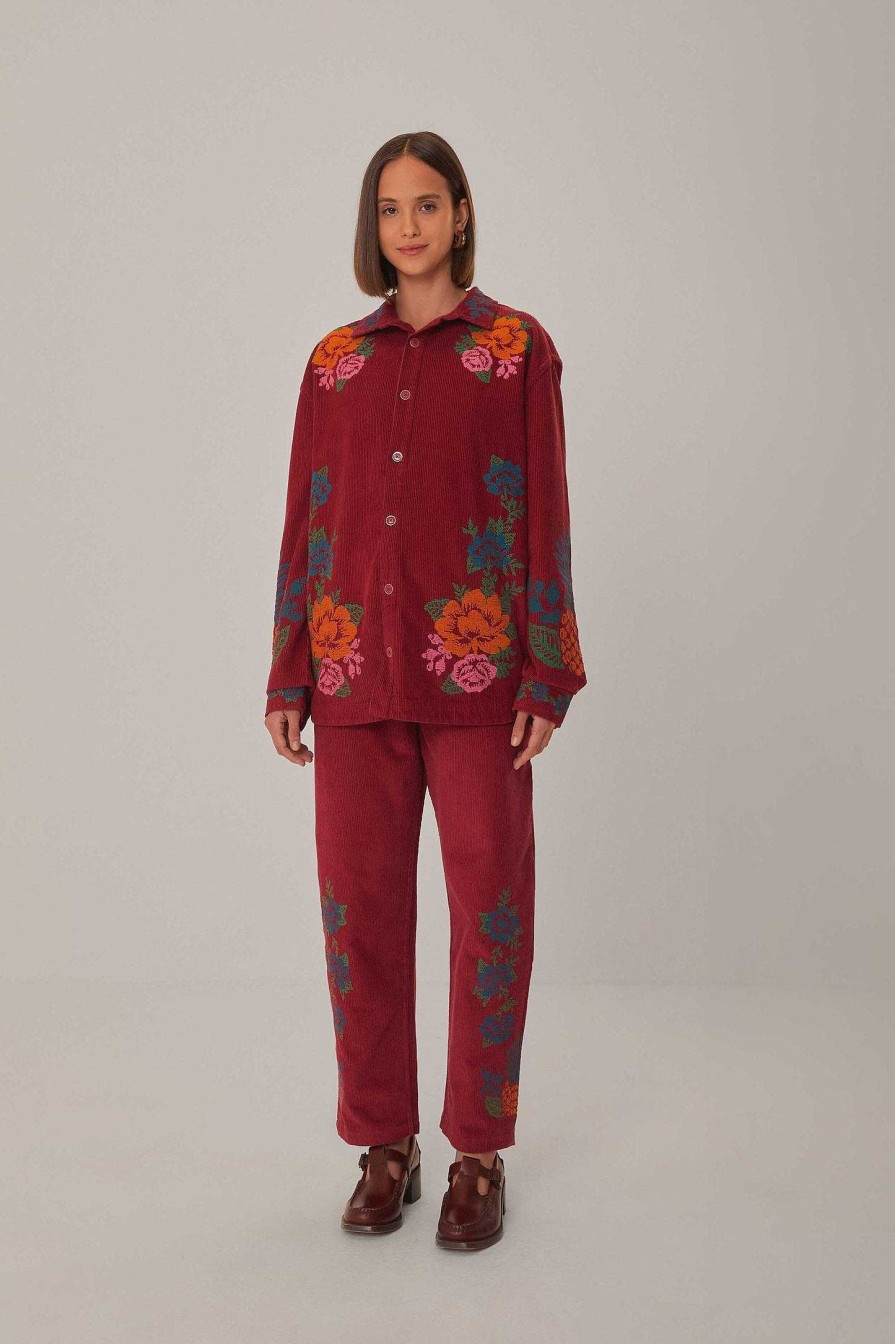 Bottoms FARM Rio | Pink Corduroy Embroidered Pants