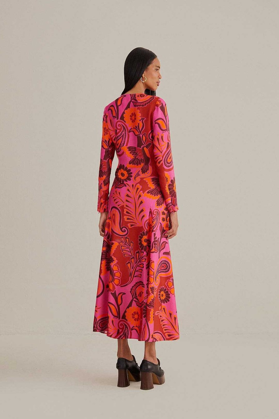 Dresses FARM Rio | Pink Bold Floral Long Sleeve Maxi Dress