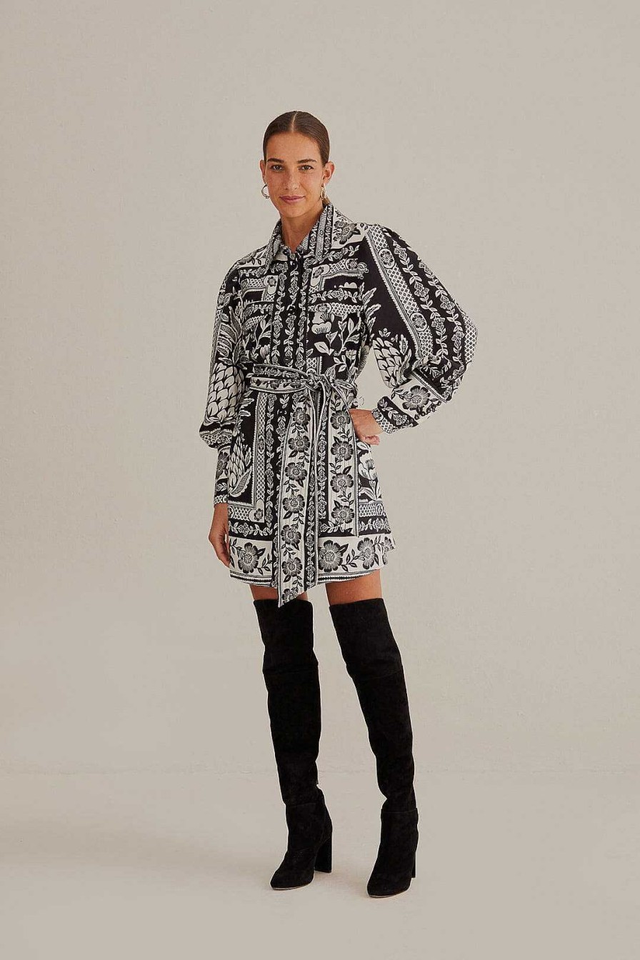 Dresses FARM Rio | Black Pineapple Garden Long Sleeve Shirtdress