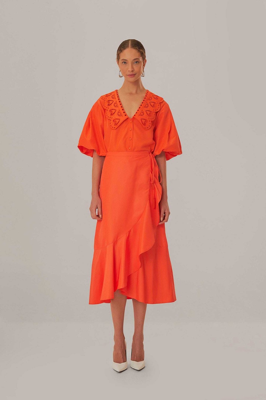 Bottoms FARM Rio | Vivid Orange Midi Skirt