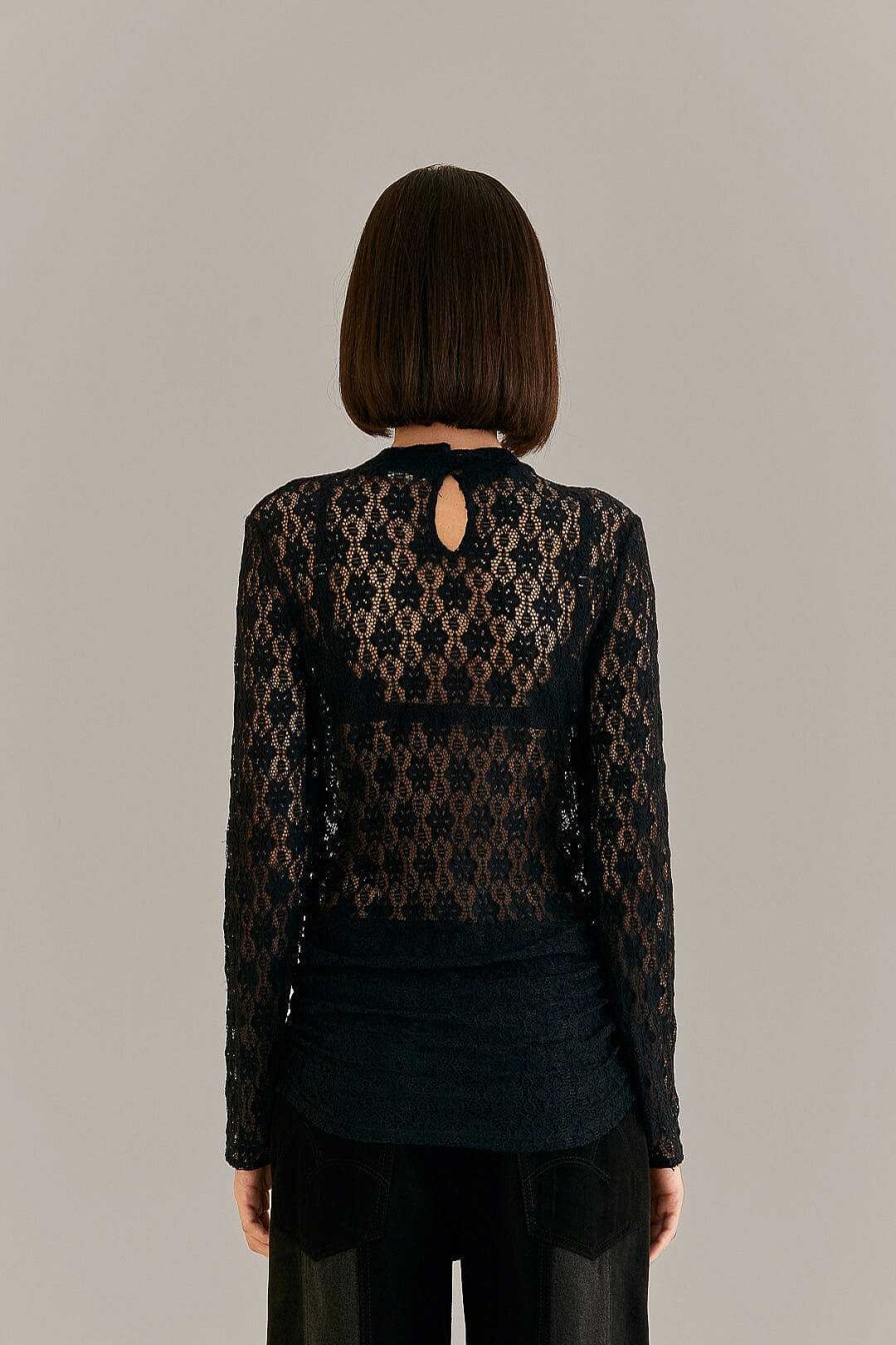 Tops, Shirts & Blouses FARM Rio | Black Lace Long Sleeve Blouse