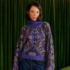 Knitwear FARM Rio | Blue Martina Scarf Sequin Embroidered Knit Cardigan