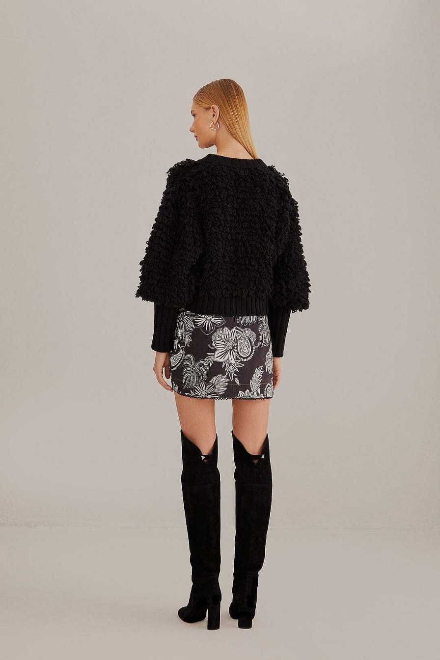 Knitwear FARM Rio | Black Textured V Neck Cardigan