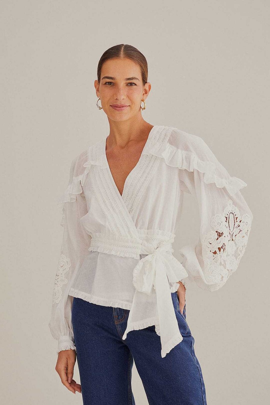 Tops, Shirts & Blouses FARM Rio | Off-White V Neck Blouse