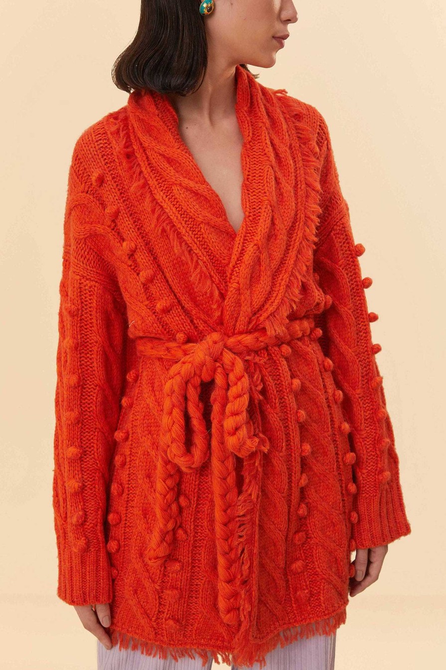 Knitwear FARM Rio | Orange Braided Knit Cardigan