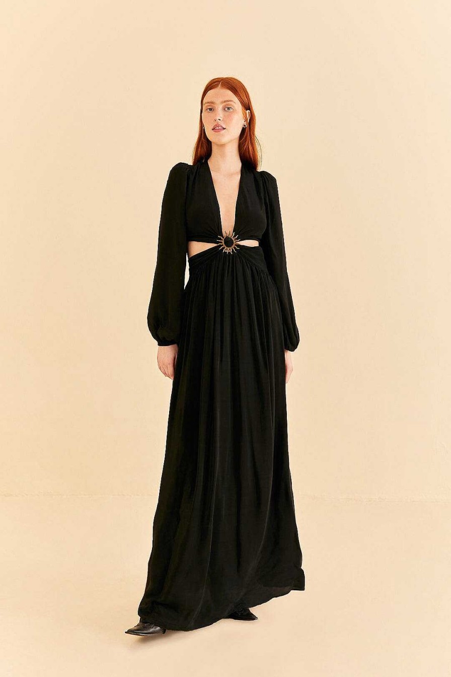 Dresses FARM Rio | Black Cut Out Long Sleeve Maxi Dress