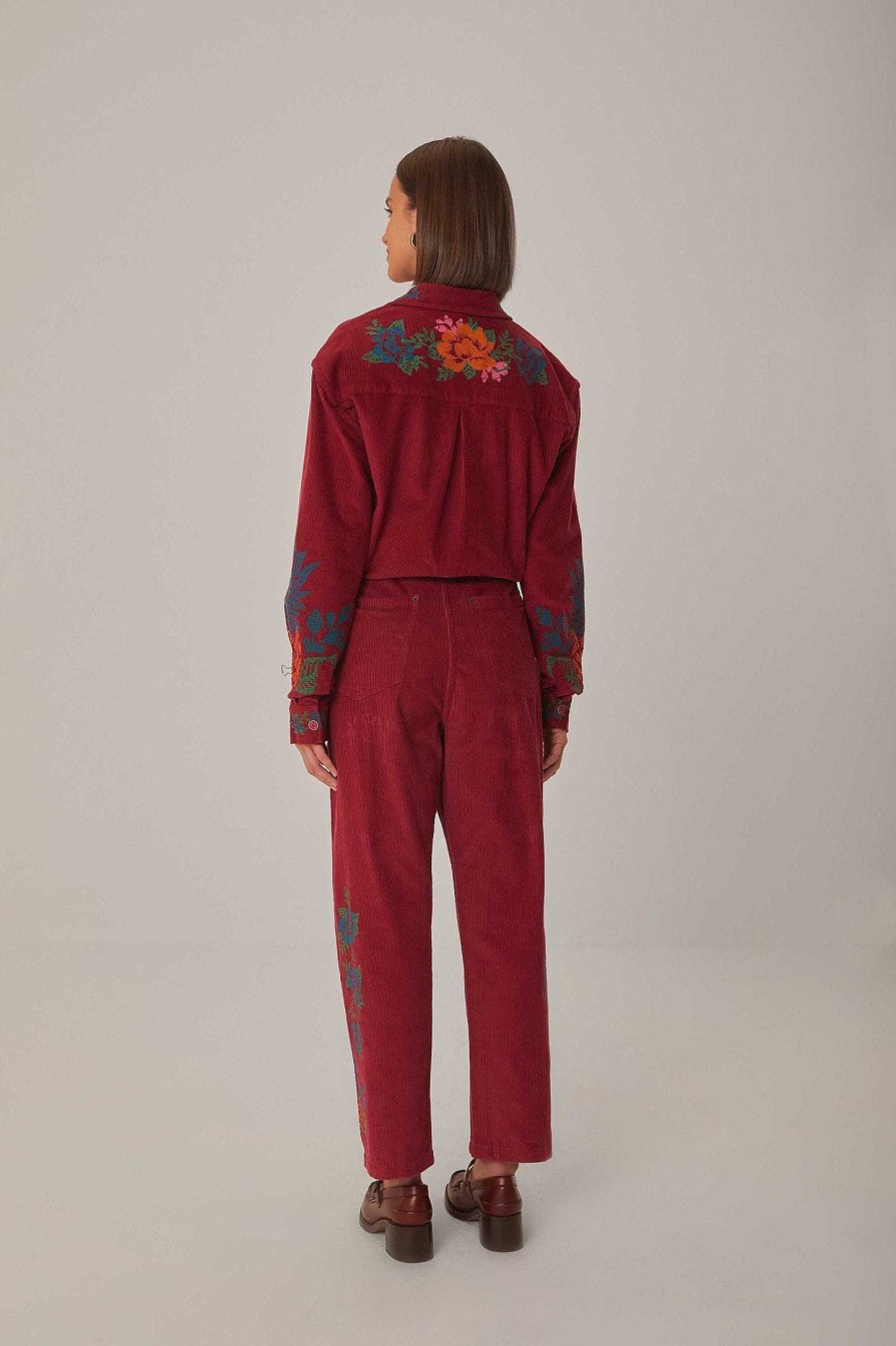 Bottoms FARM Rio | Pink Corduroy Embroidered Pants