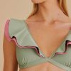 Swimwear FARM Rio | Green Ruffle Bikini Top