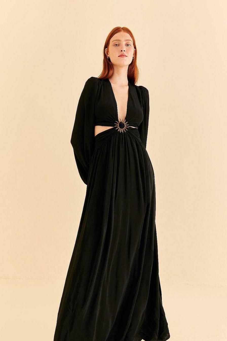 Dresses FARM Rio | Black Cut Out Long Sleeve Maxi Dress