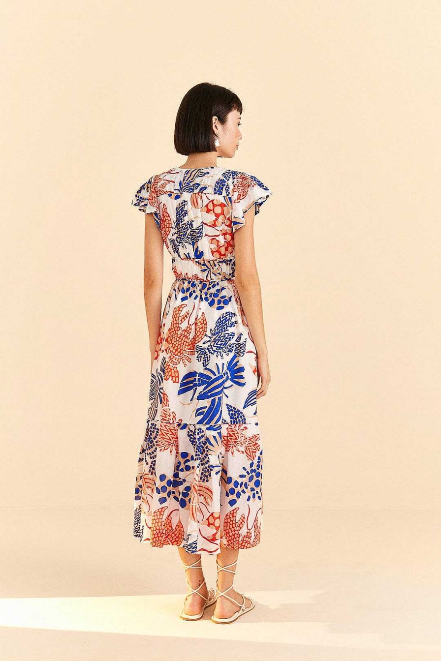 Dresses FARM Rio | Off-White Mixed Lobsters Midi Dress