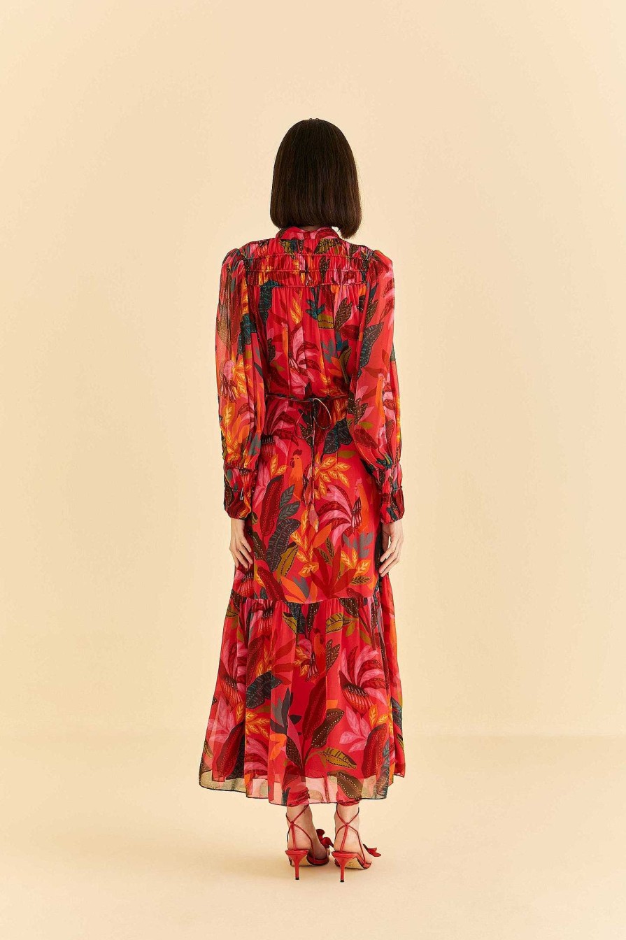 Dresses FARM Rio | Red Rooster Leaves Long Sleeve Maxi Dress