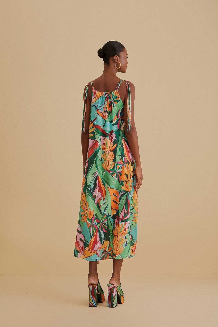 Dresses FARM Rio | Multicolor Banana Foliage Sleeveless Midi Dress