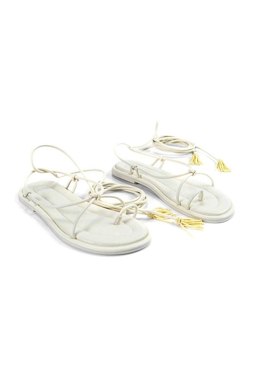 Shoes FARM Rio | Off White Lace Up Flat Sandal