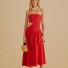 Dresses FARM Rio | Red Cut Out Strapless Midi Dress