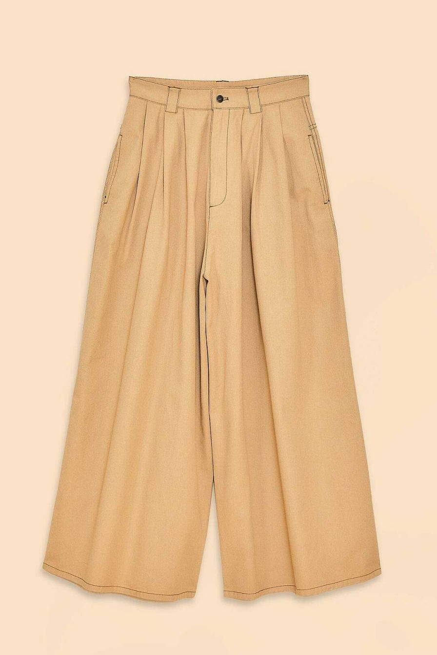 Bottoms FARM Rio | Khaki Low Waisted Pleated Pants