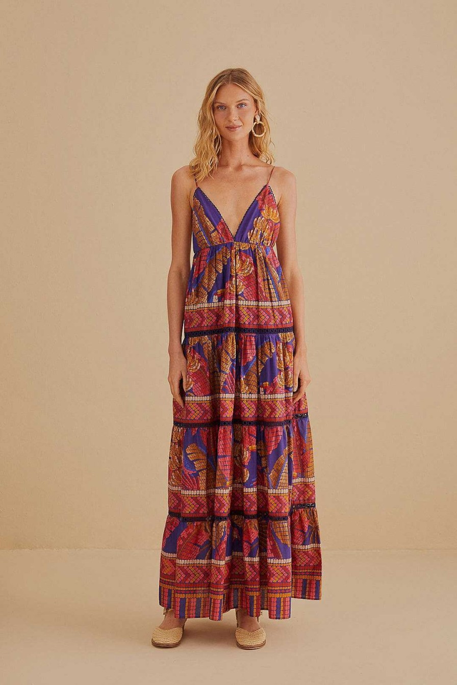 Dresses FARM Rio | Blue Forest Mosaic Sleeveless Maxi Dress