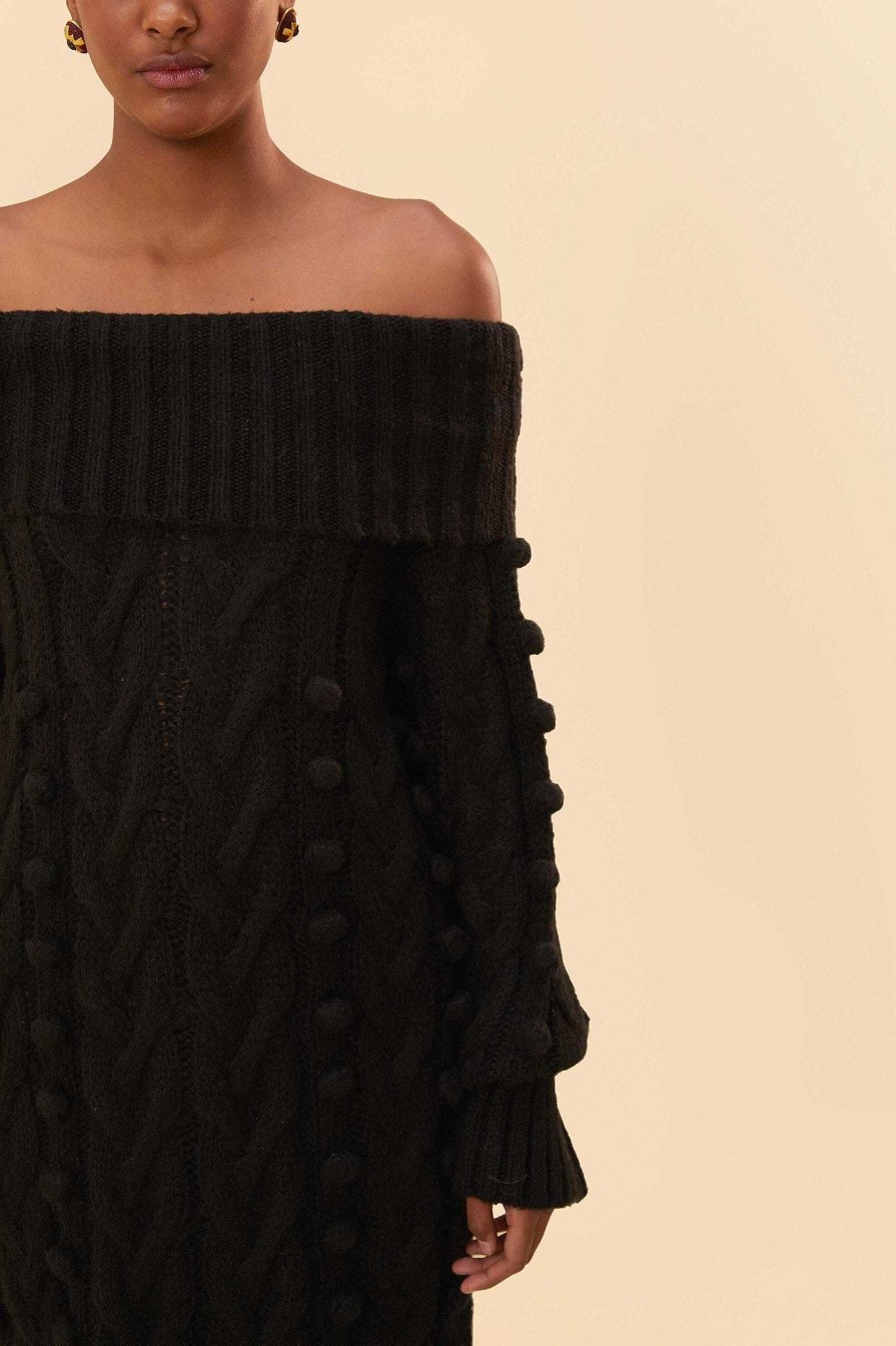 Knitwear FARM Rio | Black Braided Midi Sweater Dress