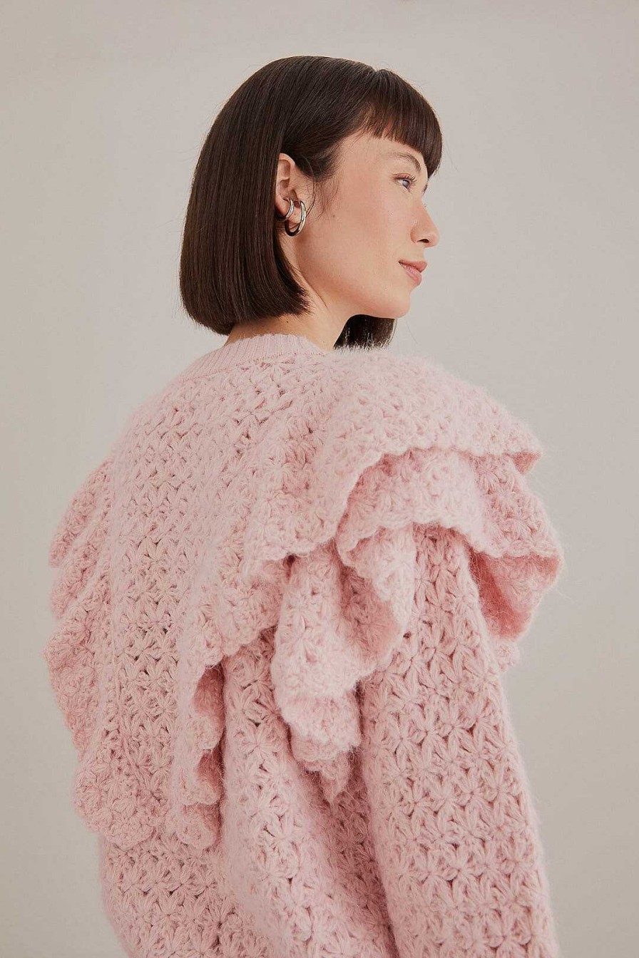 Knitwear FARM Rio | Pink Flower Texture Knit Cardigan