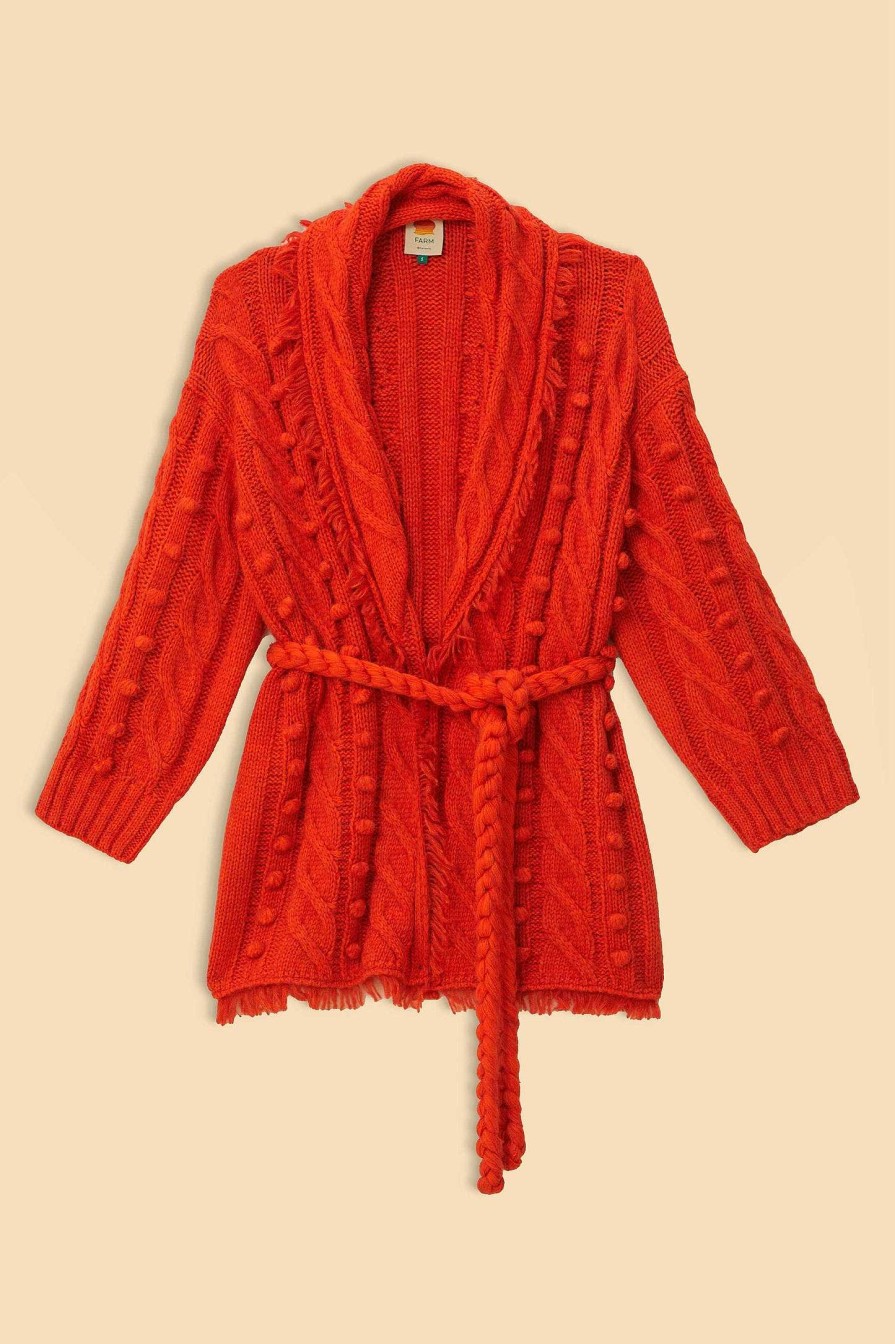 Knitwear FARM Rio | Orange Braided Knit Cardigan