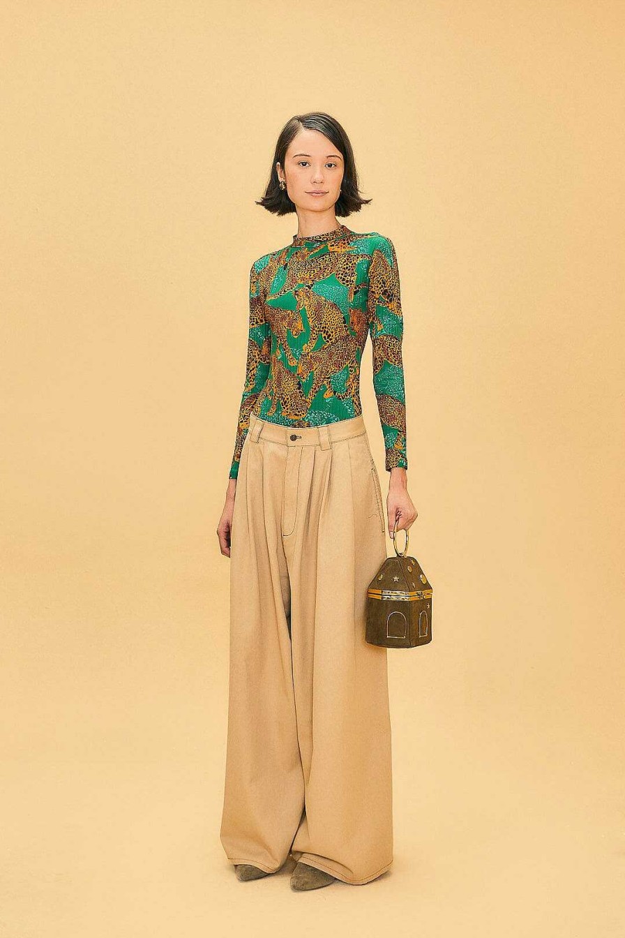 Bottoms FARM Rio | Khaki Low Waisted Pleated Pants