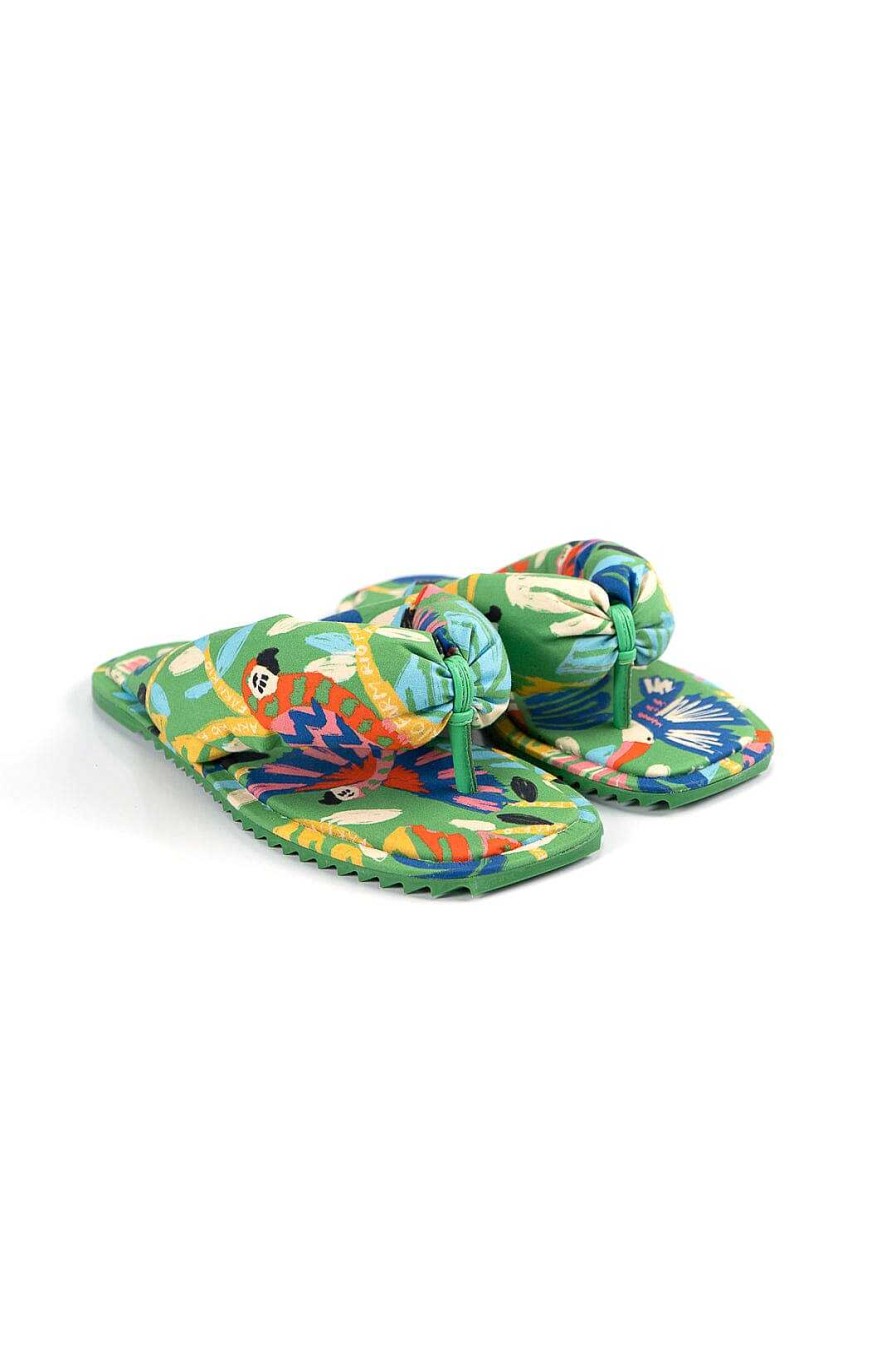 Shoes FARM Rio | Green Forest Birds Puffy Flat Sandal