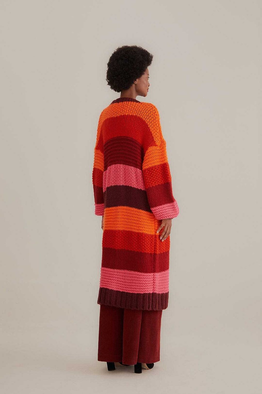 Knitwear FARM Rio | Tropical Stripes Midi Knit Cardigan