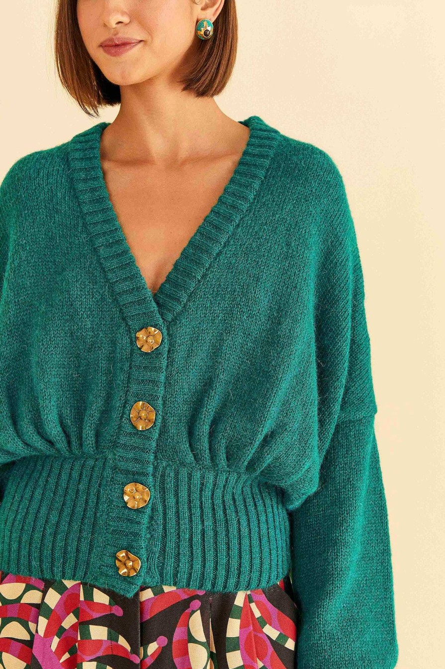 Knitwear FARM Rio | Emerald Bubble Knit Cardigan