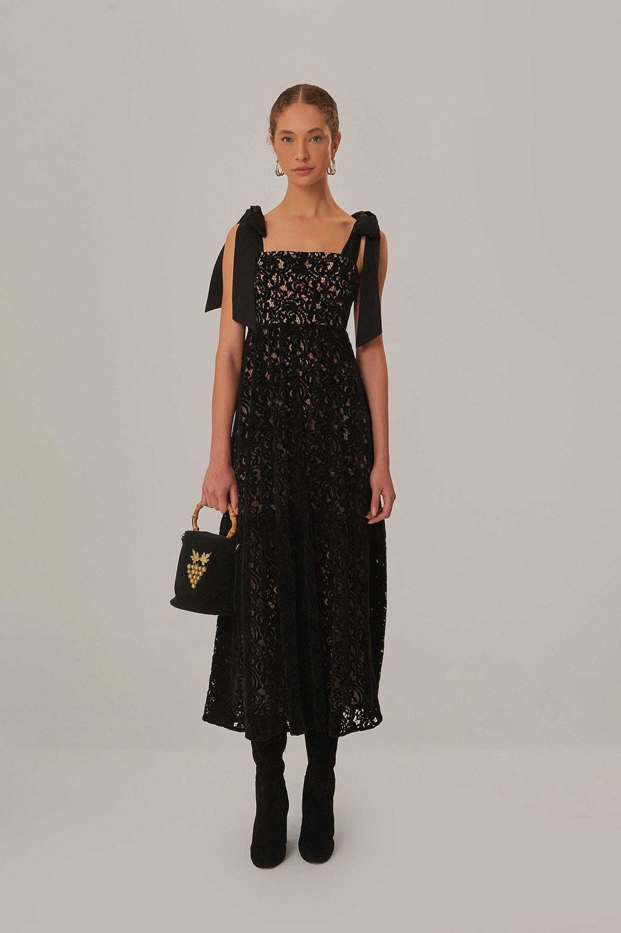 Dresses FARM Rio | Black Velvet Lace Sleeveless Maxi Dress